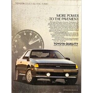 Toyota Celica All-Trac 16 Valve 190-hp Turbocharged Engine"Vintage Print Ad 1989
